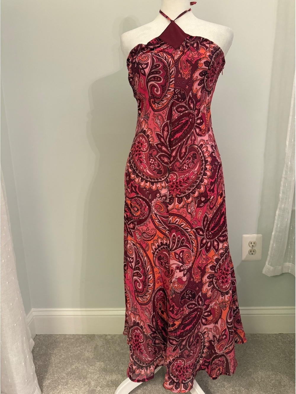 Banana Republic Paisley Halter Maxi Dress Size 6 Pink Burgundy